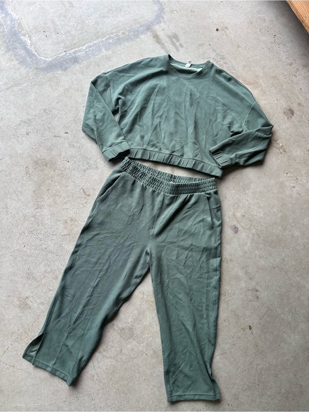 90 Degree By Reflex Olive Green Ribbed Waistband Lounge Pants